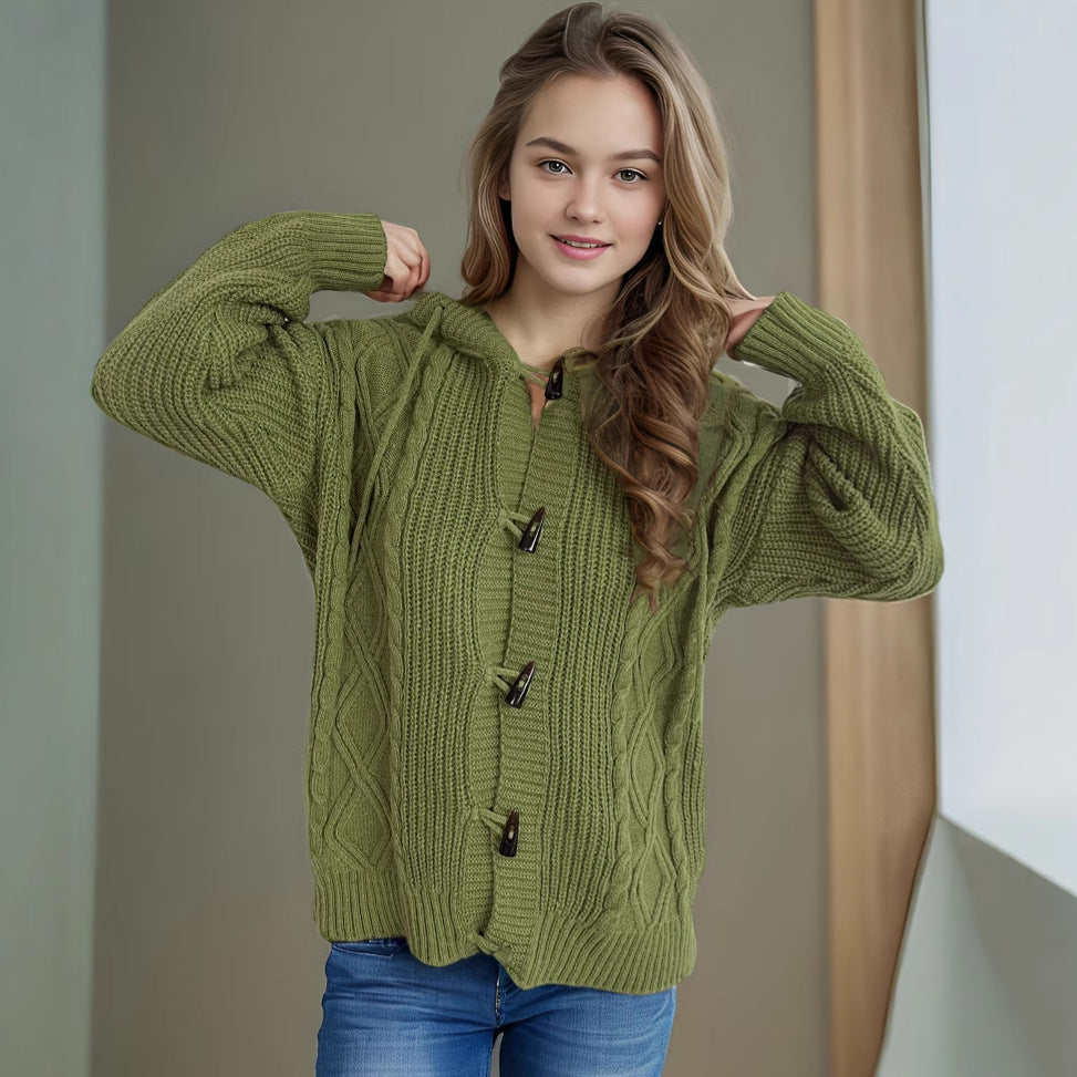 Dames gros tricot à capuche et motif torsadé Chic und Stil