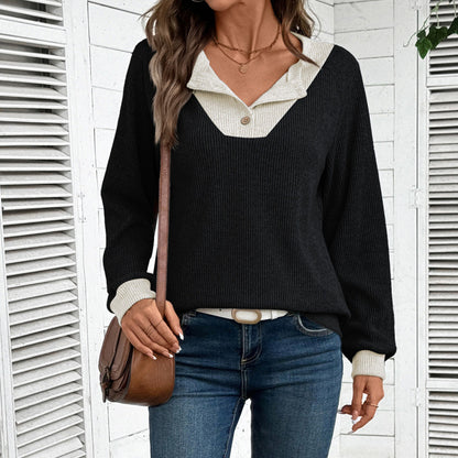 Pull long à manches longues décontracté pour dames avec col de chemise et coupe décorative Chic und Stil