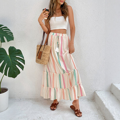 Jupe maxi boho à volants pour femme avec cordon de taille ajustable Chic und Stil