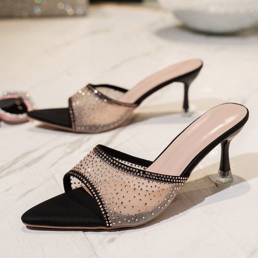 Mules pour femmes à bouts ouverts avec décoration en strass Chic und Stil