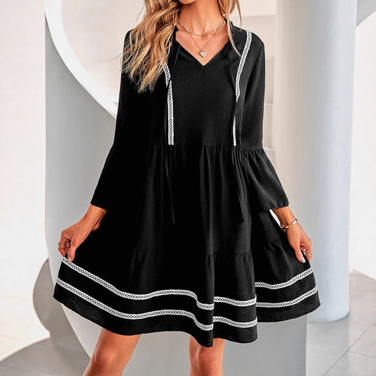Robe midi décontractée pour femmes avec des détails élégants en volants et décolleté en V Chic und Stil