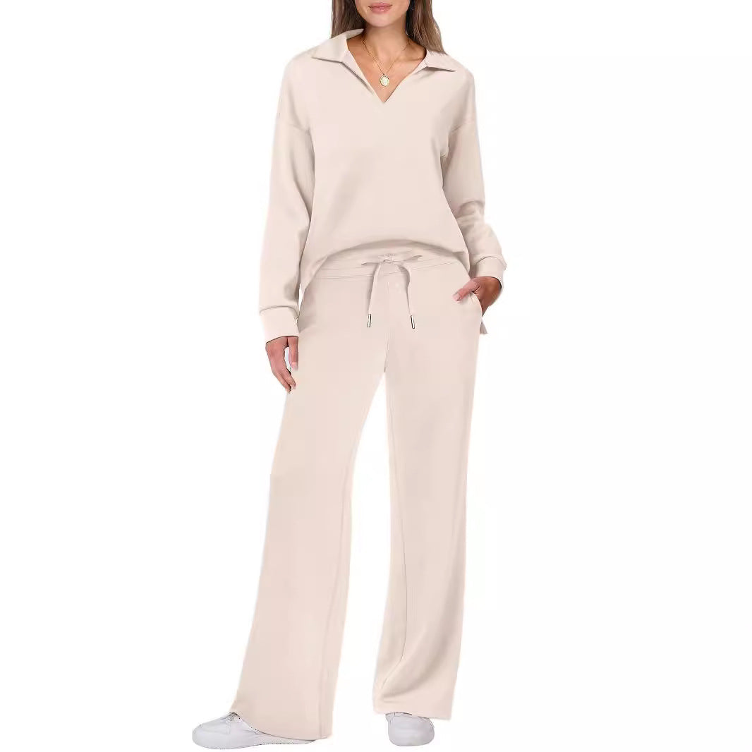Dames ensemble décontracté avec grand col et pantalon ample confortable Chic und Stil