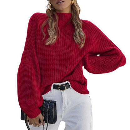 Pull en gros mailles pour femmes avec col haut et coupe ample Chic und Stil