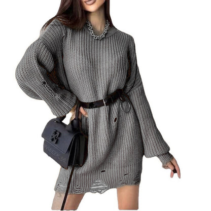 Robe en tricot pour femmes avec coupe décontractée et détails usés Chic und Stil