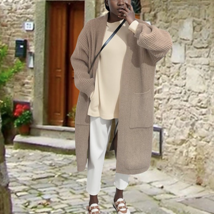 Dames grand tricot long cardigan avec coupe décontractée et poches latérales Chic und Still