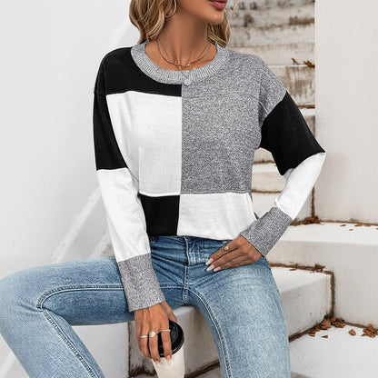 Pull femme à la mode avec design de blocs de couleurs géométriques Chic und Stil