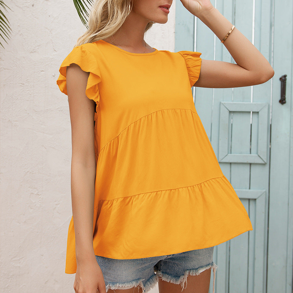 Fluid t-shirt for women with ruffle details and flared hem Chic and Style