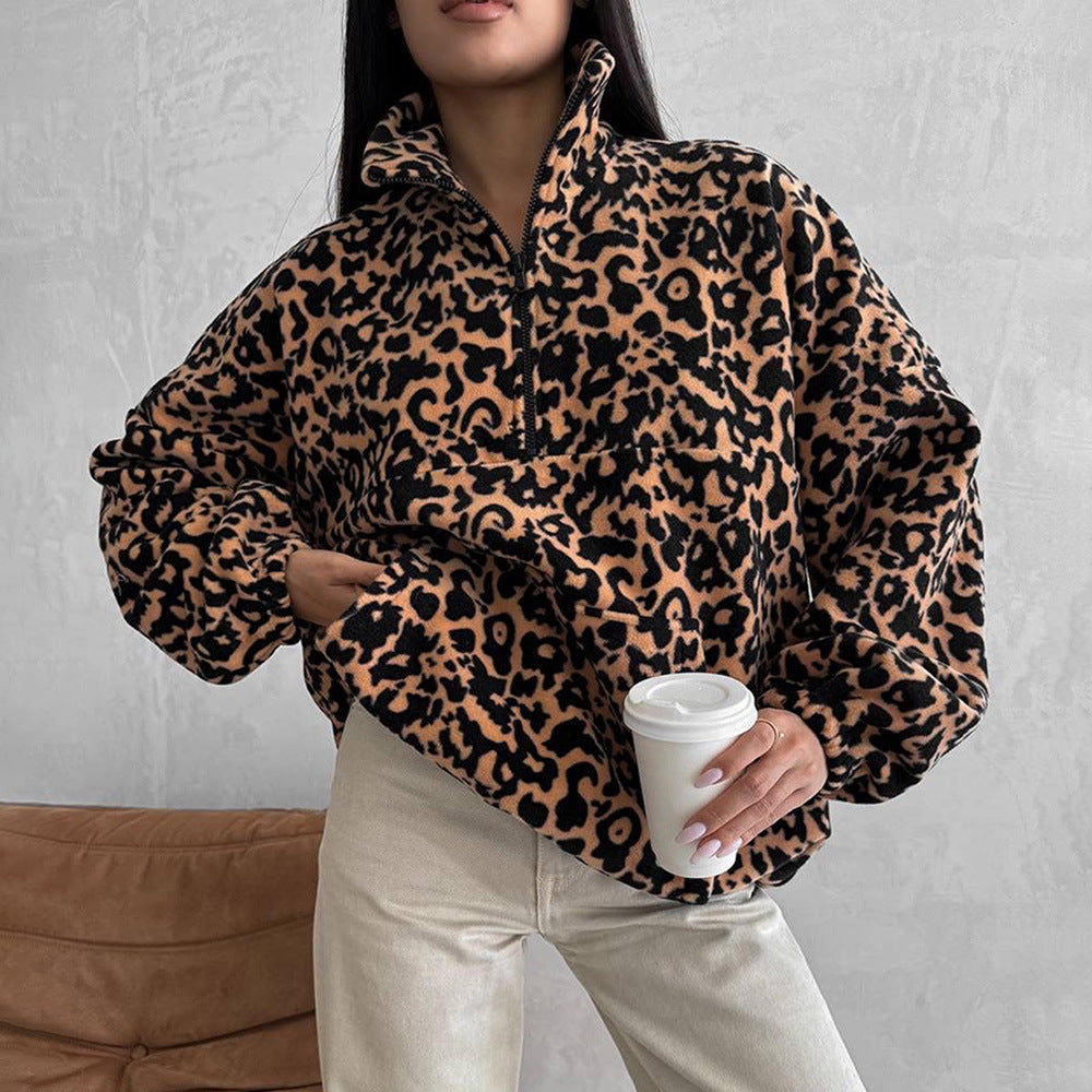 Pull oversized pour femmes à motif léopard Chic und Stil