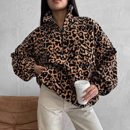 Pull oversized pour femmes à motif léopard Chic und Stil