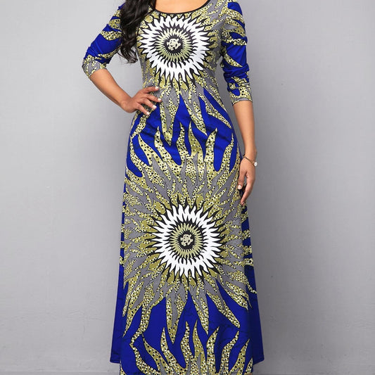 Robe maxi femme avec un impressionnant motif graphique et un col rond Chic und Stil