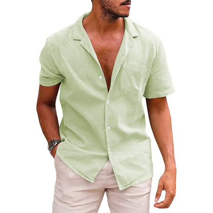 Chemise homme à manches courtes en mélange de lin doux et à encolure Henley moderne Chic und Stil