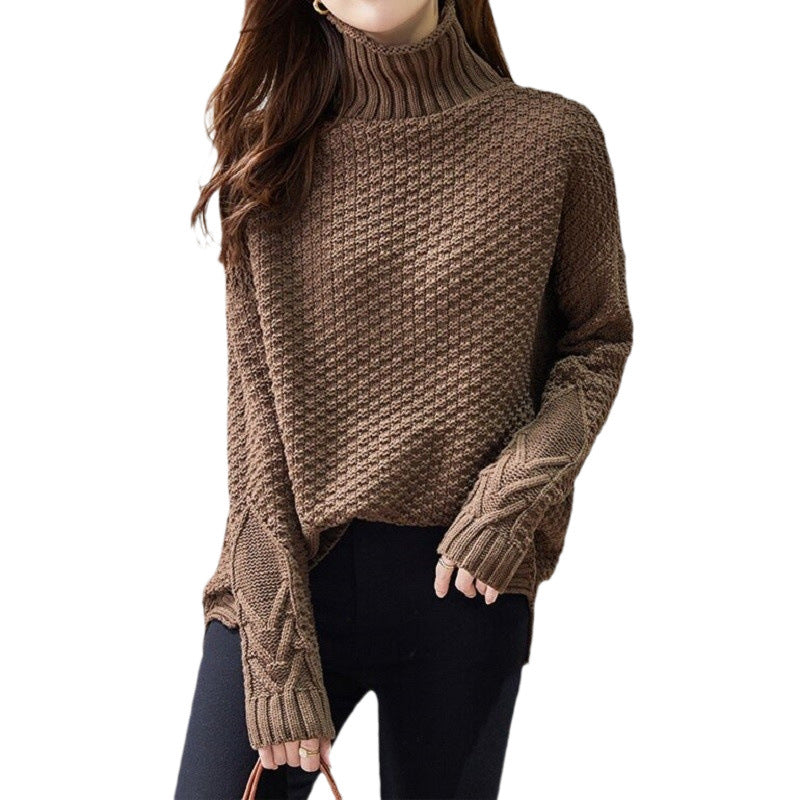 Dames pull en grosses mailles avec col haut et design structuré Chic und Stil