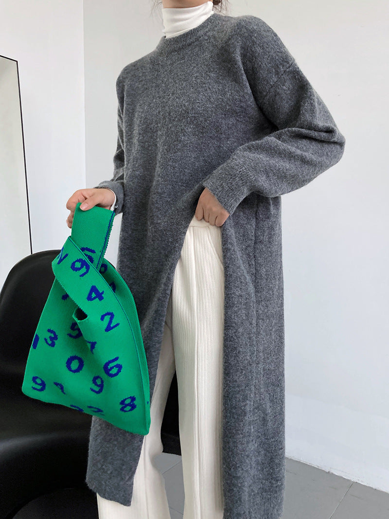 Robe en tricot élégante pour femmes avec fente latérale et coupe généreuse Chic und Stil