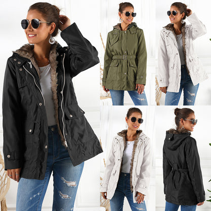 Ladies Outerwear Parka with adjustable drawstring and removable hood Chic and Style