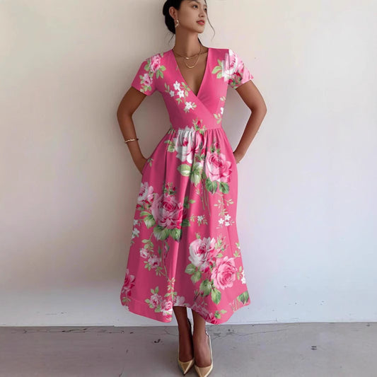 Robe maxi femme avec décolleté en V profond et motif rayé à la mode Chic und Stil