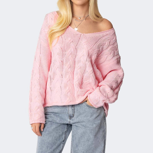 Pull en grosse maille pour dames avec décolleté en V profond et silhouette décontractée Chic und Stil