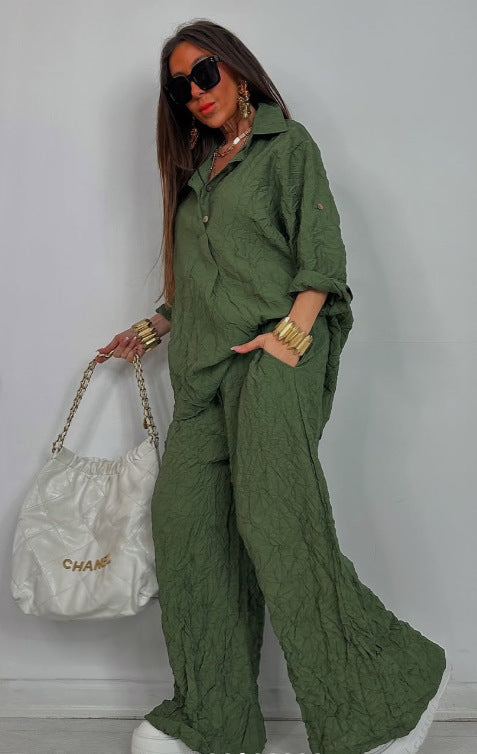 Ensemble de pantalon décontracté pour femmes avec une structure vanisée et un haut noué Chic und Stil