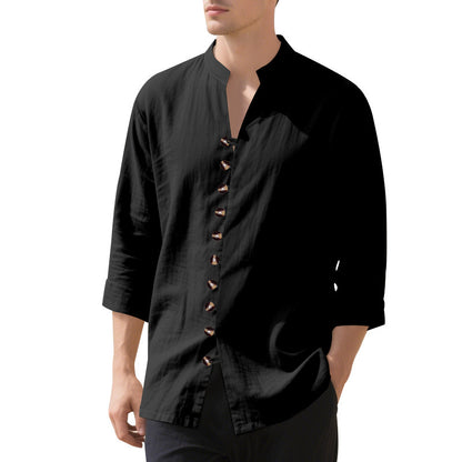 Chemise décontractée à manches longues pour hommes avec col Henley et boutons tendance Chic und Stil