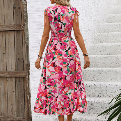 Robe Maxi Fleurie Femme avec bretelles spaghetti réglables Chic und Stil