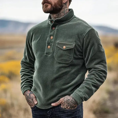 Pull en coton pour hommes avec fermeture à boutons et poche poitrine Chic und Stil