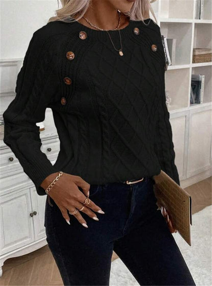 Pull en maille pour femmes avec un motif de losanges texturé et des boutons décoratifs Chic und Stil