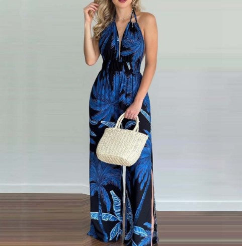 Combinaison halter femme avec jambes larges et fentes latérales Chic und Stil