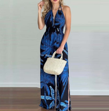 Combinaison halter femme avec jambes larges et fentes latérales Chic und Stil