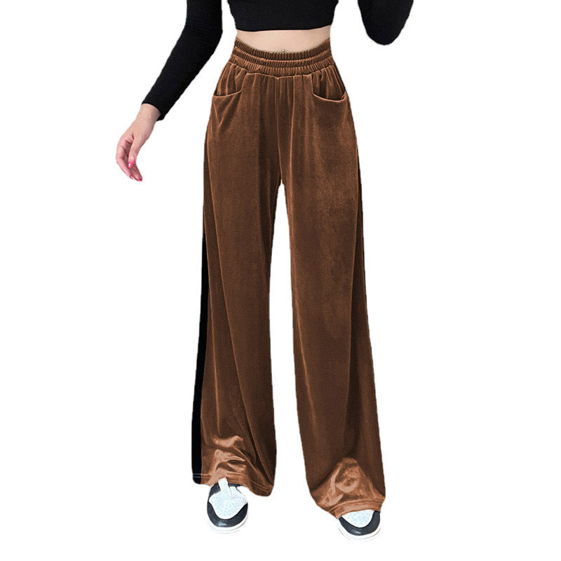 Wide Palazzo pants for women in velvety material with high waist and practical pockets Chic and Style