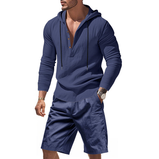 Homme t-shirt à capuche décontracté avec un design moderne à boutons et shorts confortables Chic und Stil