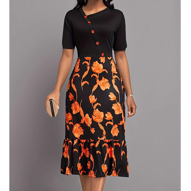 Dames Robe élégante avec motif floral et détails de boutons Chic und Stil