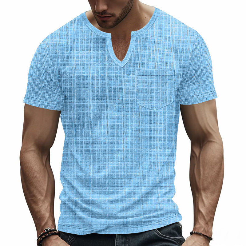 T-shirt à manches courtes pour hommes col en V avec poche poitrine Chic und Stil