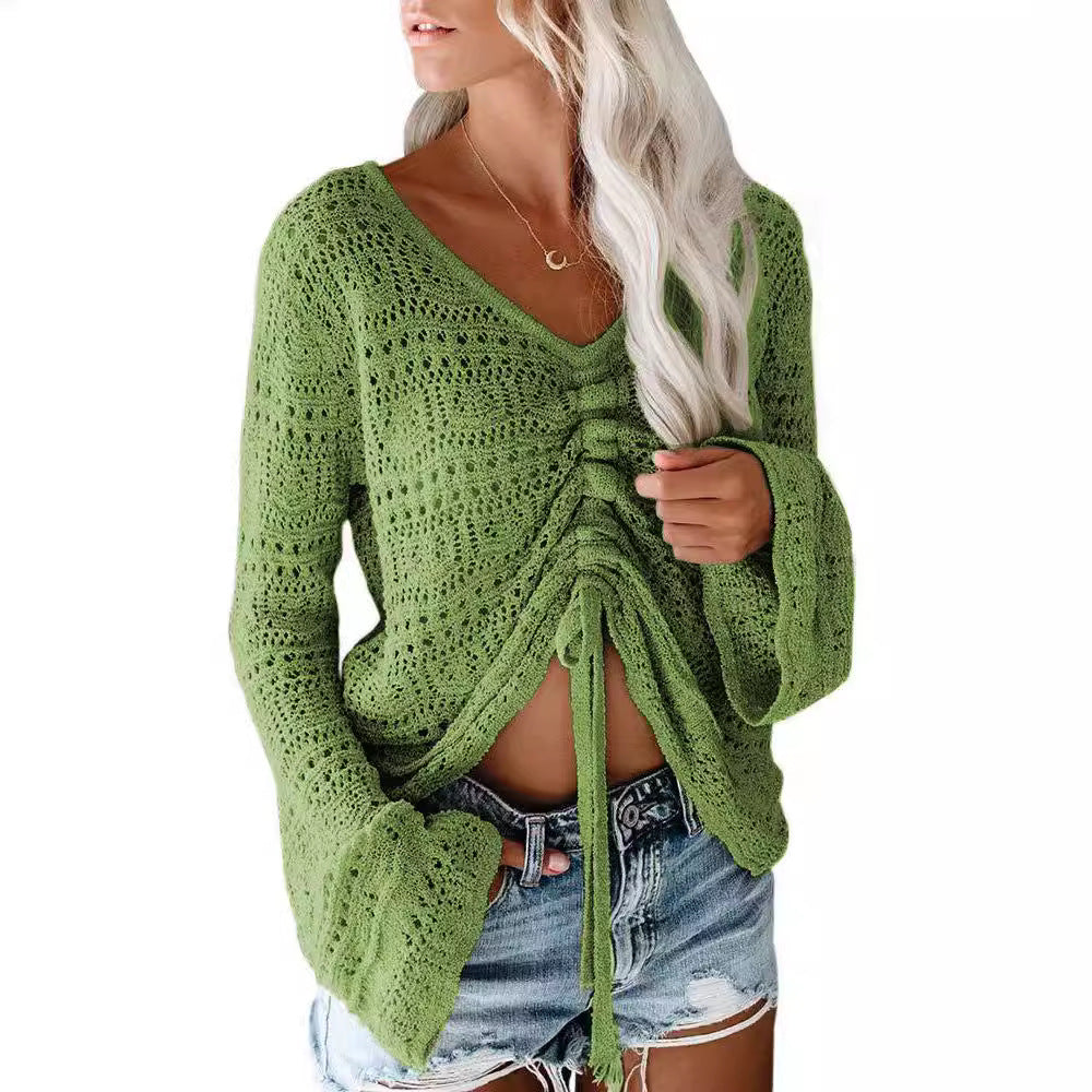 Femme pull à col V tendance avec fronces Chic und Stil