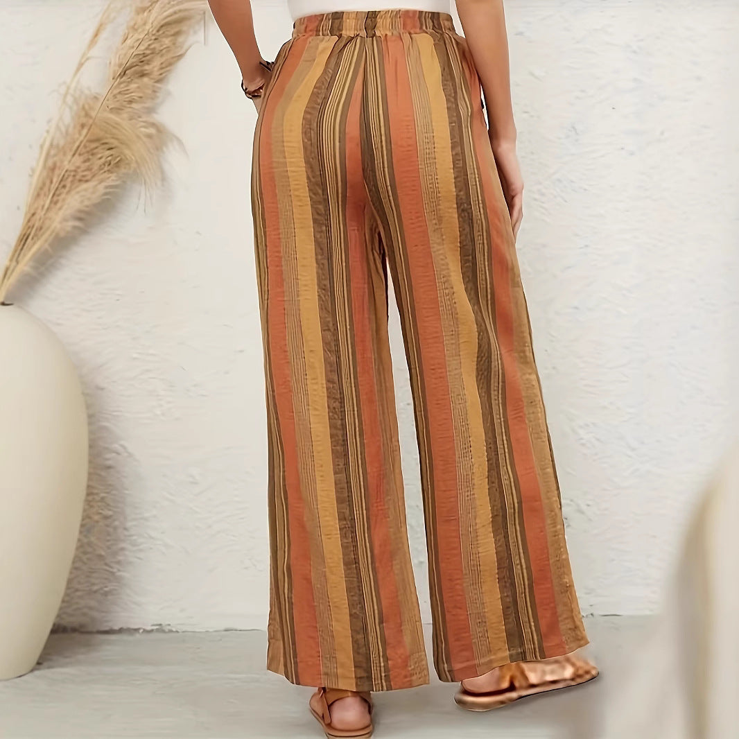 Wide striped pants for women with elastic waist and practical tie belt Chic and Style