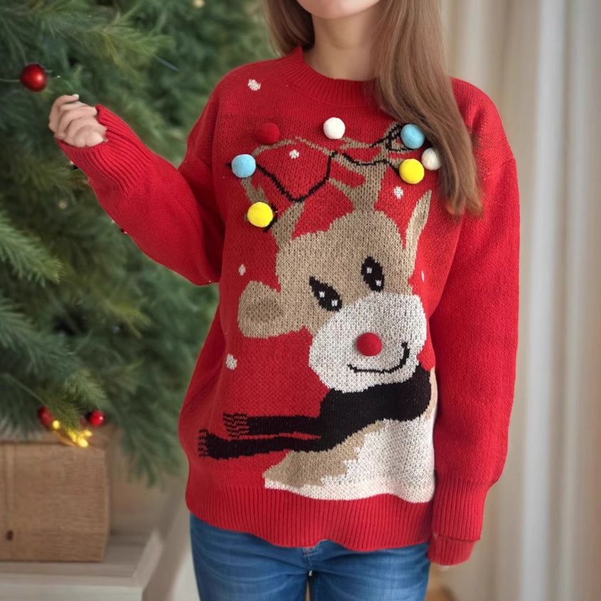 Pull femme de Noël avec un motif de renne unique et des appliques colorées Chic und Stil