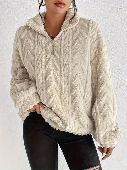 Dames Pull-over oversized pelucheux avec fermeture éclair et structure côtelée Chic und Stil
