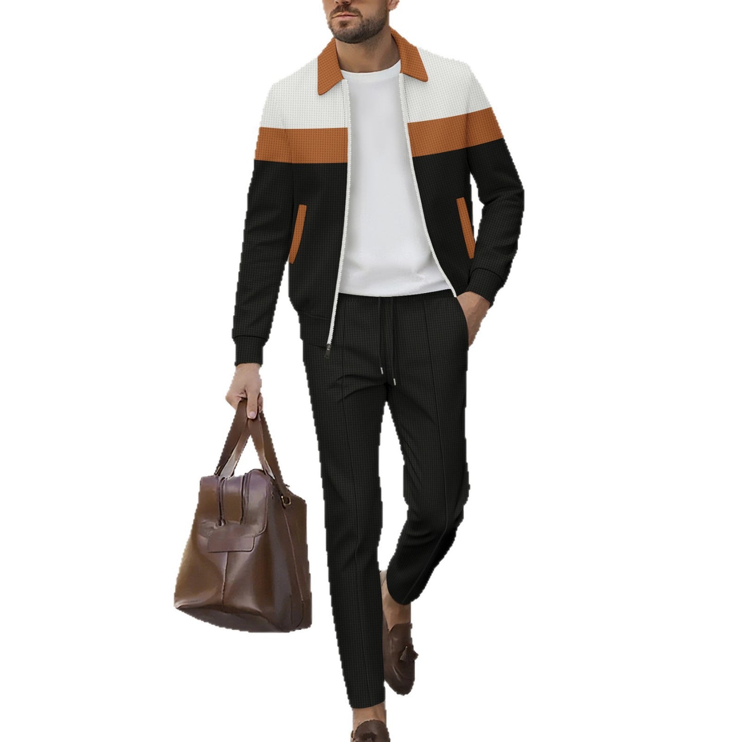 Trendy leisure jacket for men with textured design and comfortable jogger pants Chic and Style