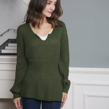 Pull en grosse maille pour femmes avec décolleté en V profond et coupe décontractée Chic und Stil