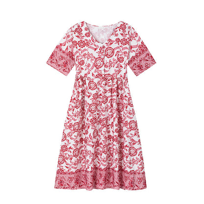 Robe évasée à motifs floraux pour femmes avec taille plissée Chic und Stil