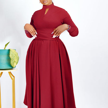 Robe maxi élégante pour femmes avec volants cintrés et manches longues Chic und Stil