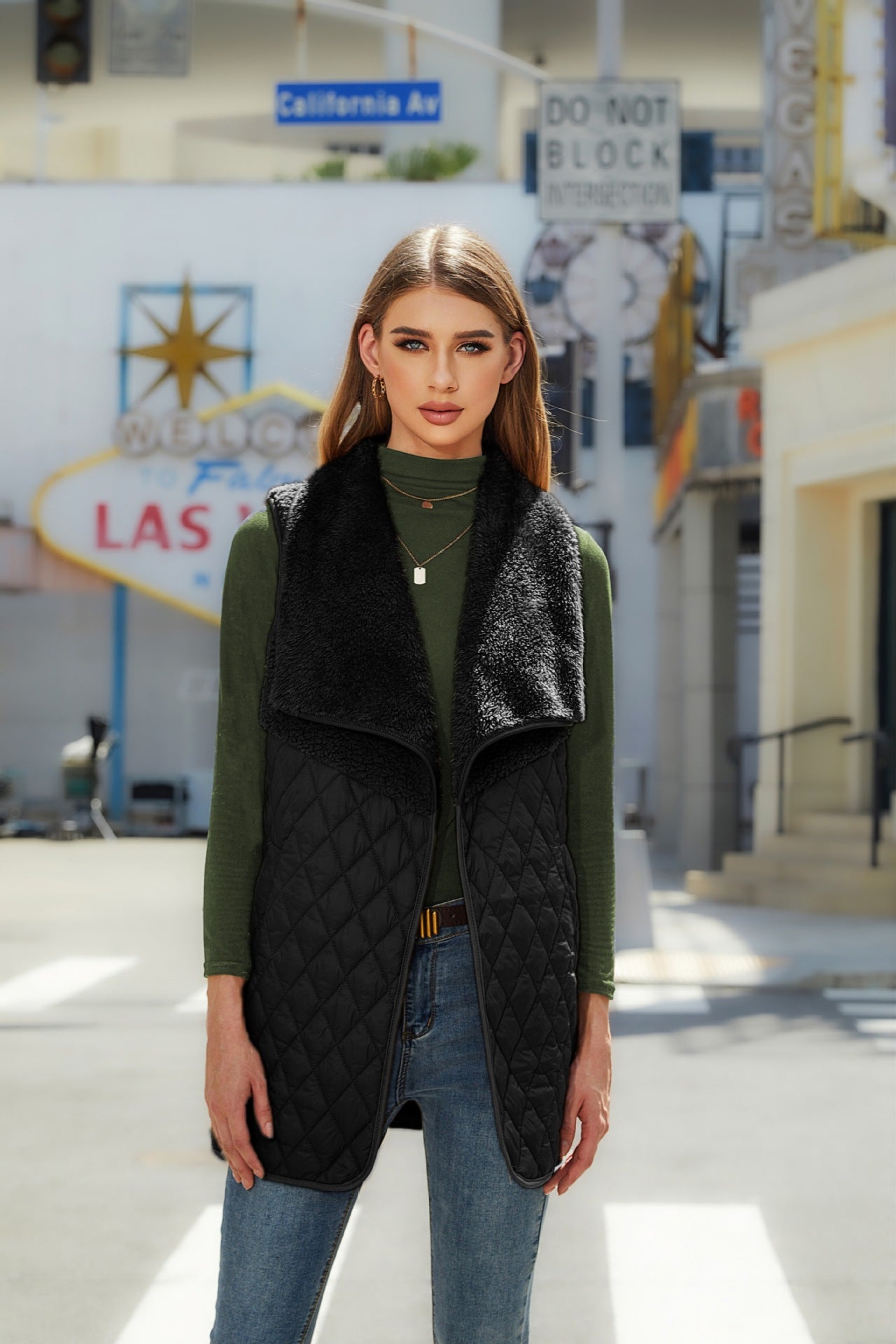 Dames gilet réversible en matériau doux et design matelassé Chic und Stil