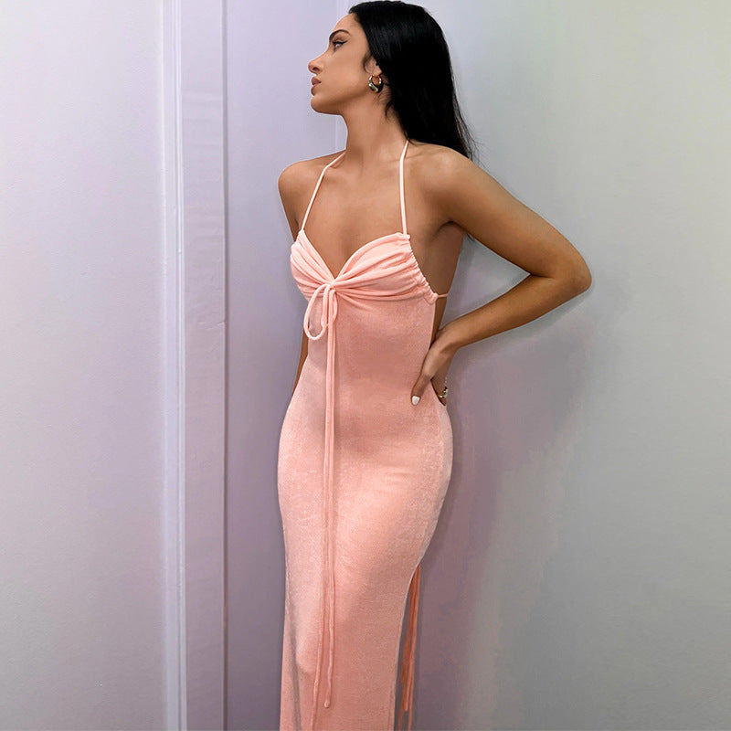 Robe maxi élégante pour femmes avec bretelles spaghetti réglables et cordon raffiné Chic und Stil