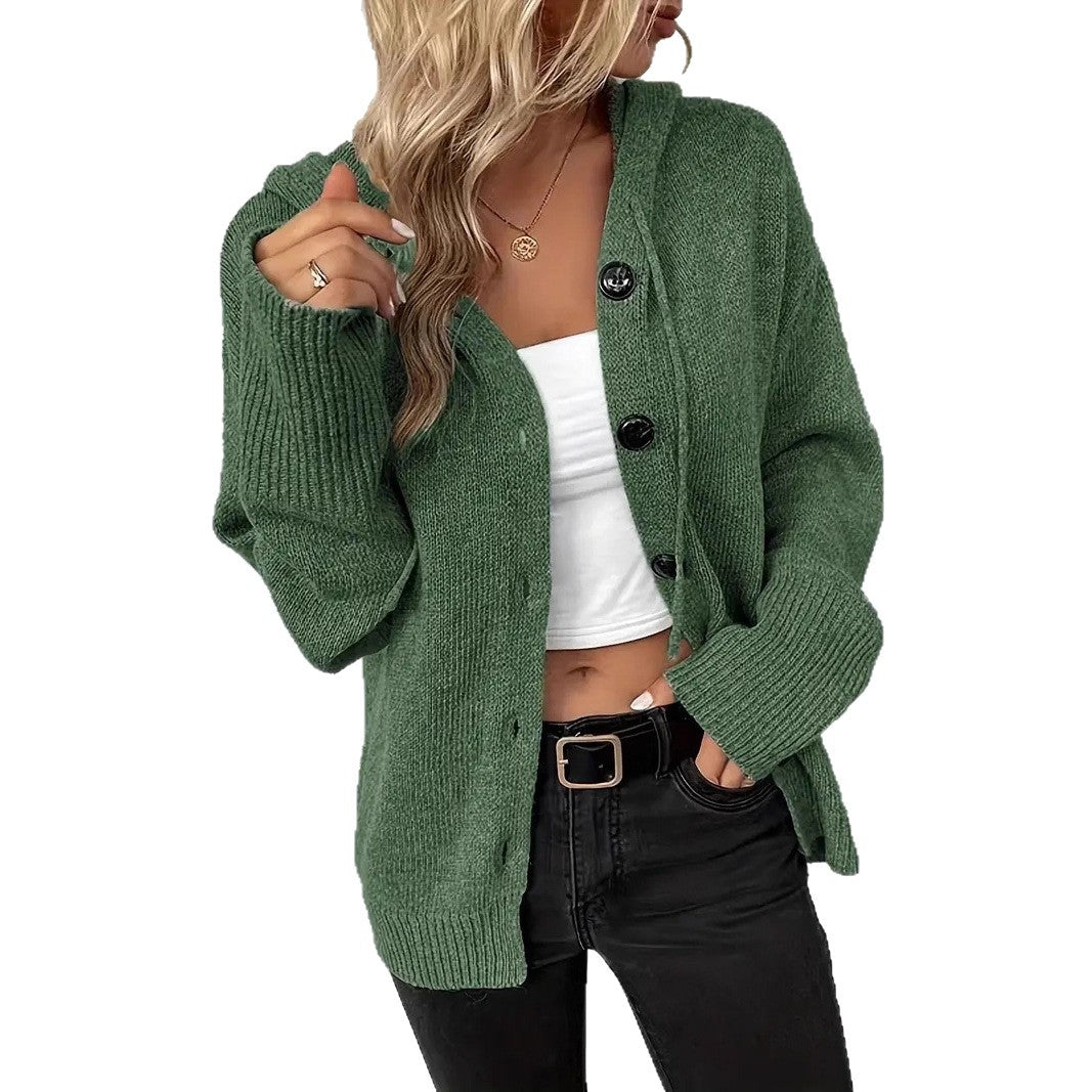 Dames confortable cardigan avec capuche et gros boutons Chic und Stil
