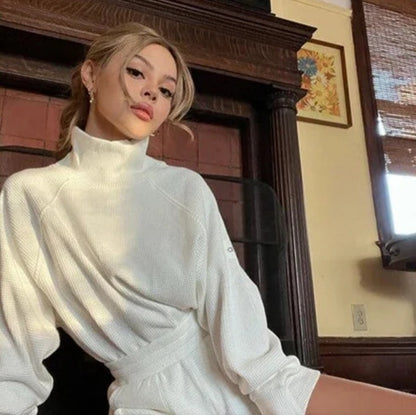 Dames Cozy Waffle Knit Sweater Set Chic und Stil