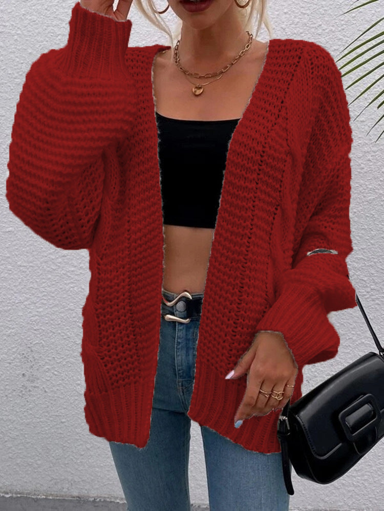 Dames gros tricot cardigan avec devant ouvert et manches décontractées Chic und Stil