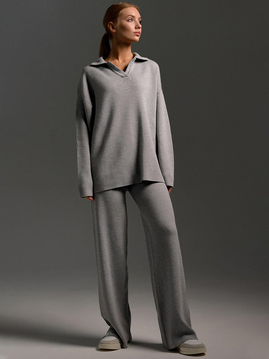 Chic und Stil | Loungewear set - Oversized sweater with collar and wide pants - Perfect for home and leisure