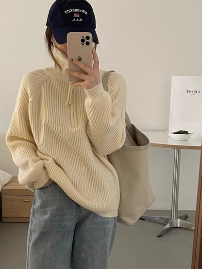 Pull en tricot pour dames avec col haut et structure en côtes Chic und Stil