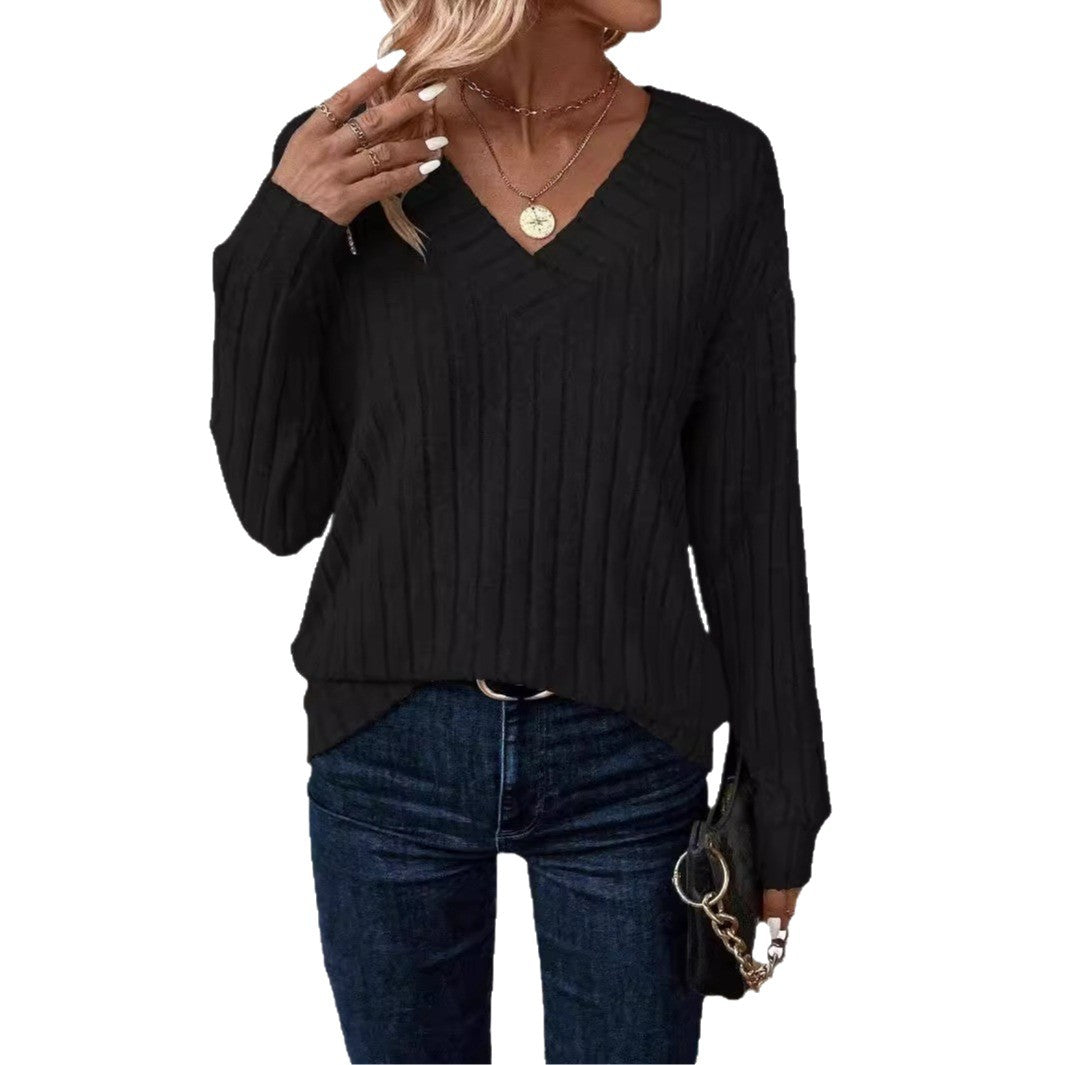 Pull femme à col V avec structure en rib Chic und Stil