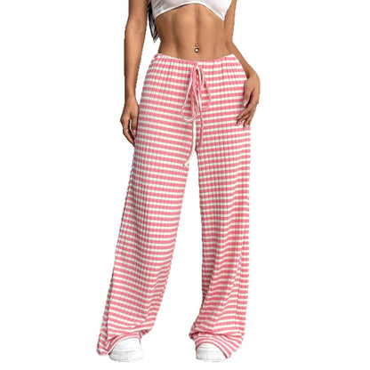 Wide striped palazzo pants in lightweight cotton for women with tie belt Chic and Style