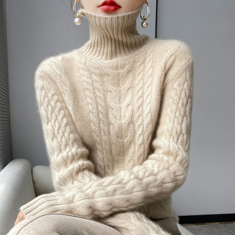 Pull en gros tricot pour femme avec col haut et motif en torsades structuré Chic und Stil