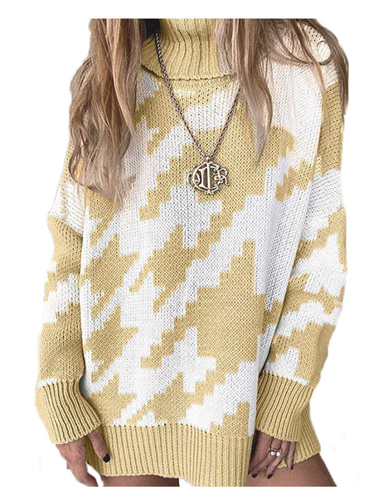 Pull en maille épaisse pour femmes avec col montant et motif géométrique moderne Chic und Stil